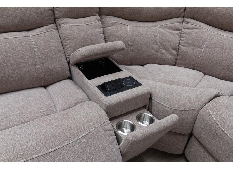 Lorenzo Fabric Powered Corner Sofa with Pocket Sprung Seating, USB Ports & Drinks Console – Champagne