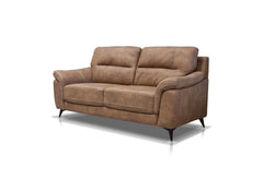 Abbie Fabric Three Seat Sofa with Contrast Stitch Upholstery – Modern Compact Sofa in Saddle Brown