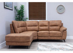 Abbie Fabric Corner Sofa with Contrast Stitch Upholstery – Modern Compact Corner Sofa in Saddle Brown