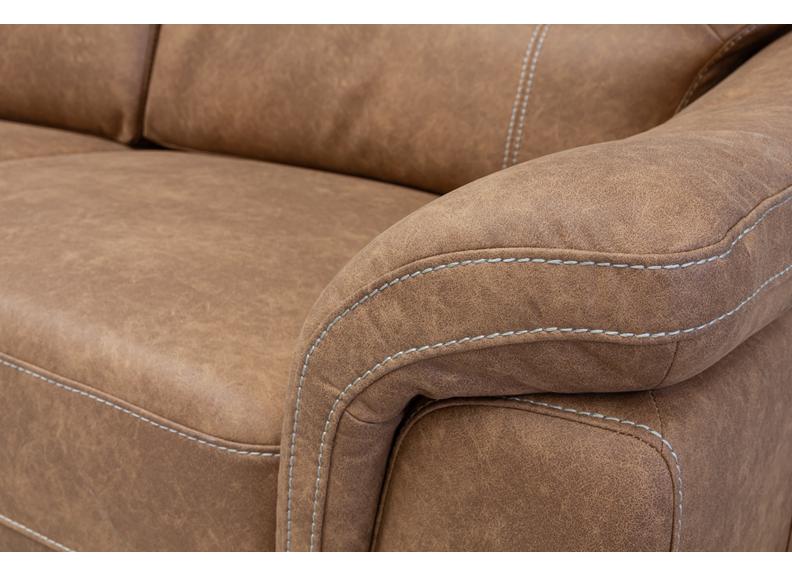 Abbie Fabric Corner Sofa with Contrast Stitch Upholstery – Modern Compact Corner Sofa in Saddle Brown