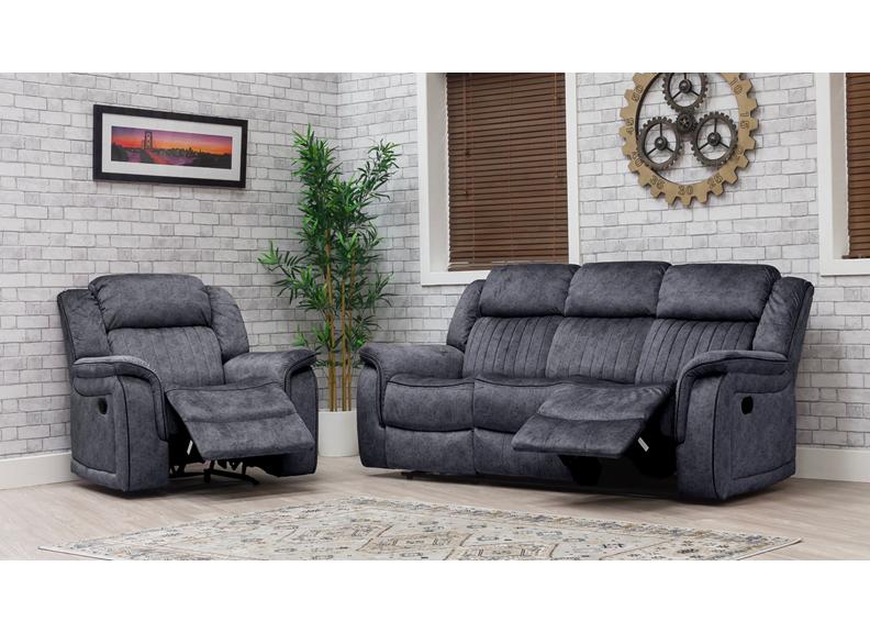 Gresham Grey Fabric Three Seat Sofa with Drop Down Tray – Modern Comfort Living Room Couch In Dark Grey