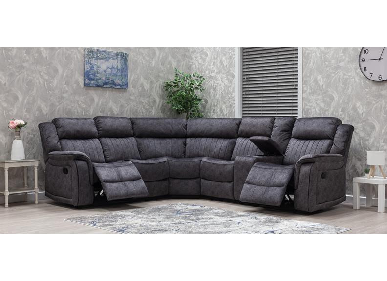 Gresham Grey Fabric Corner Sectional Sofa With Console – Family Comfort Living Room Corner Sofa In Dark Grey