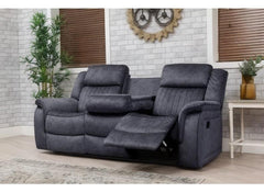 Gresham Grey Fabric Three Seat Sofa with Drop Down Tray – Modern Comfort Living Room Couch In Dark Grey