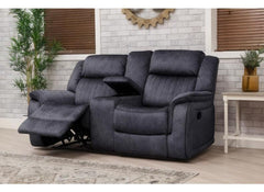 Gresham Grey Fabric Two Seat Sofa with Console – Modern Comfort Living Room Couch In Dark Grey