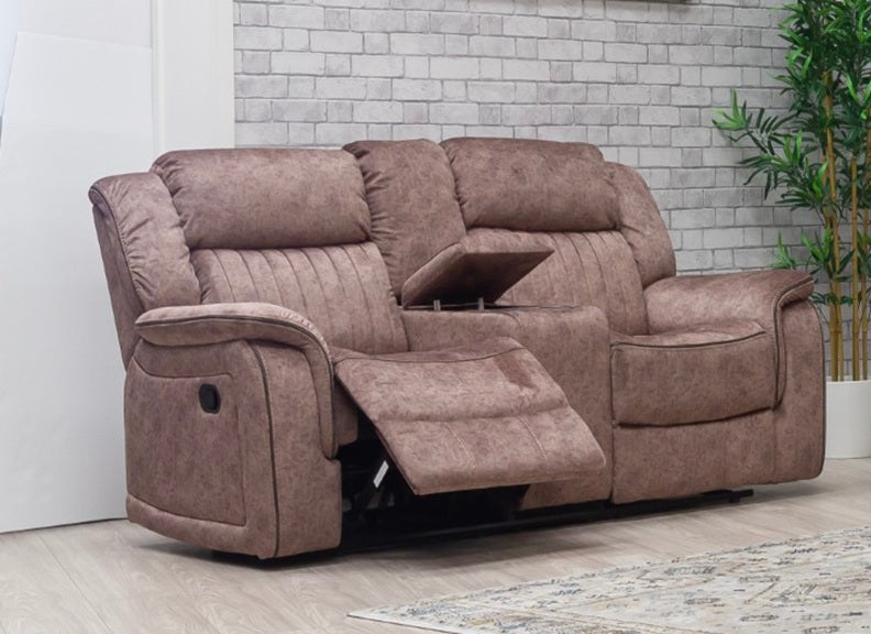 Gresham Sand Fabric Two Seat Sofa with Console – Modern Comfort Living Room Couch In Dark Grey