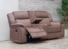 Gresham Sand Fabric Two Seat Sofa with Console – Modern Comfort Living Room Couch In Dark Grey