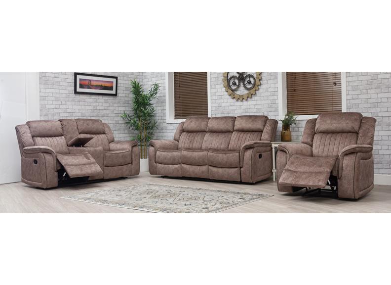 Gresham Sand Fabric Two Seat Sofa with Console – Modern Comfort Living Room Couch In Dark Grey