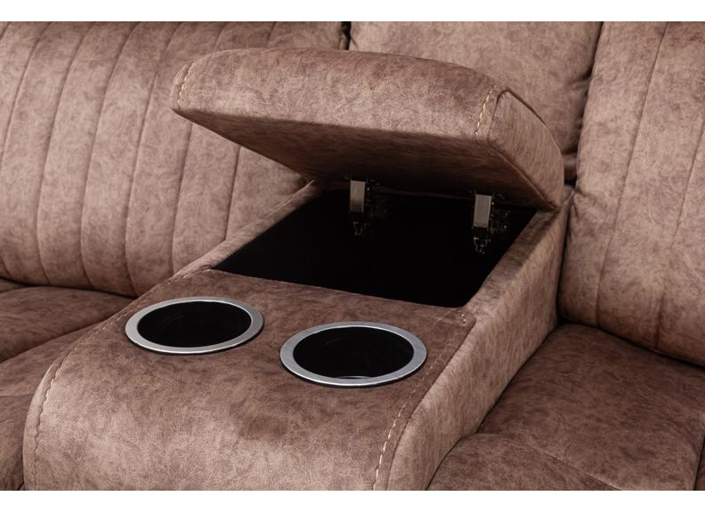 Gresham Sand Fabric Two Seat Sofa with Console – Modern Comfort Living Room Couch In Dark Grey