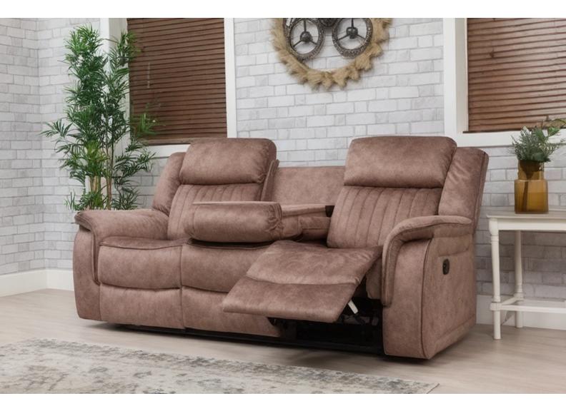 Gresham Grey Fabric Three Seat Sofa with Drop Down Tray – Modern Comfort Living Room Couch In Sand