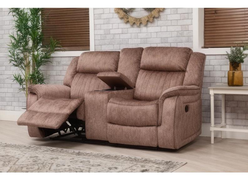 Gresham Sand Fabric Two Seat Sofa with Console – Modern Comfort Living Room Couch In Dark Grey