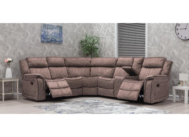 Gresham Saddle Fabric Corner Sectional Sofa With Console – Family Comfort Living Room Corner Sofa In Saddle Brown