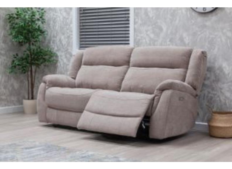 Lorenza Fabric Powered 2.5 Sofa & Axis Nature Champagne Swivel Chair W/Stool – Champagne