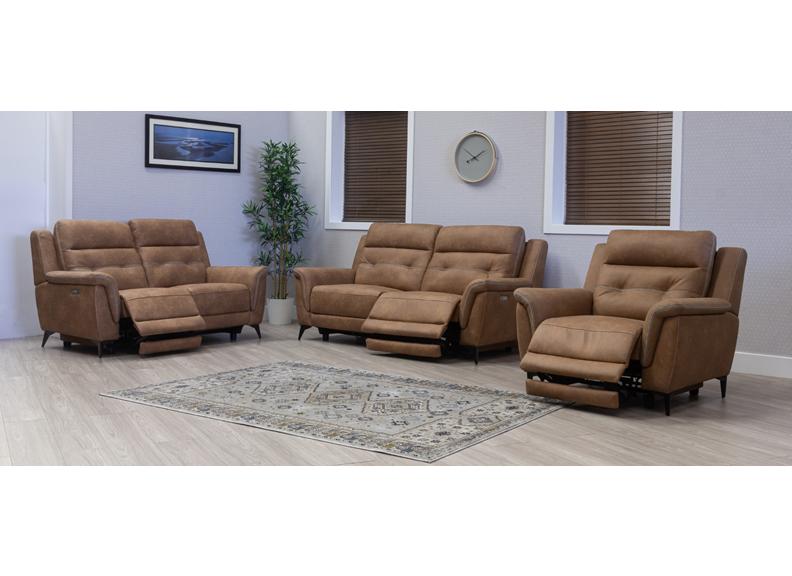 Pachino Fabric Powered Recliner 2PP Sofa with Pocket Sprung Seating & USB Ports – Saddle Brown
