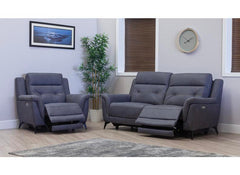 Pachino Fabric Powered Recliner 3PP Sofa with Pocket Sprung Seating & USB Ports – Slate Blue