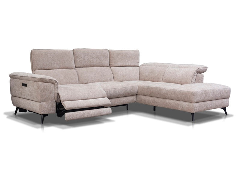 Natalia Fabric Chaise Sofa with Powered Recline & Adjustable Headrests – Luxury Comfort Corner Lounger