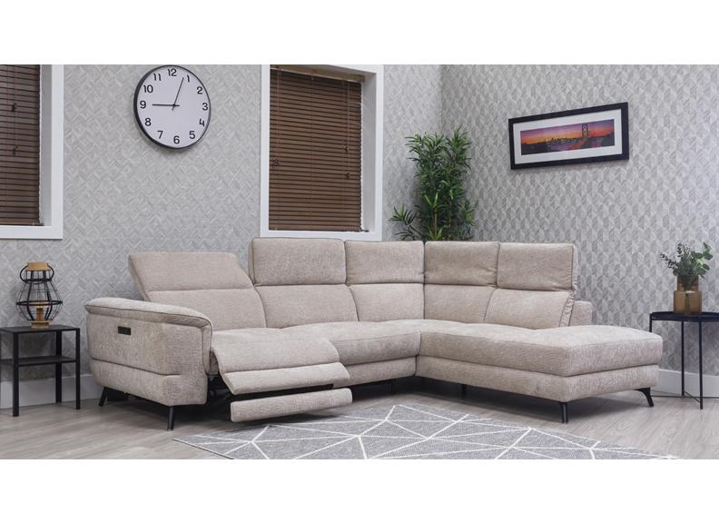 Natalia Fabric Chaise Sofa with Powered Recline & Adjustable Headrests – Luxury Comfort Corner Lounger