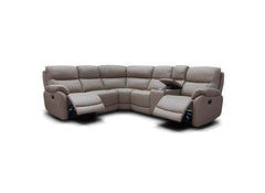 Pandora Half-Leather Six Piece Modular Corner Sofa – Luxury Corner Sofa In Bisque W/Drinks & Charging Console