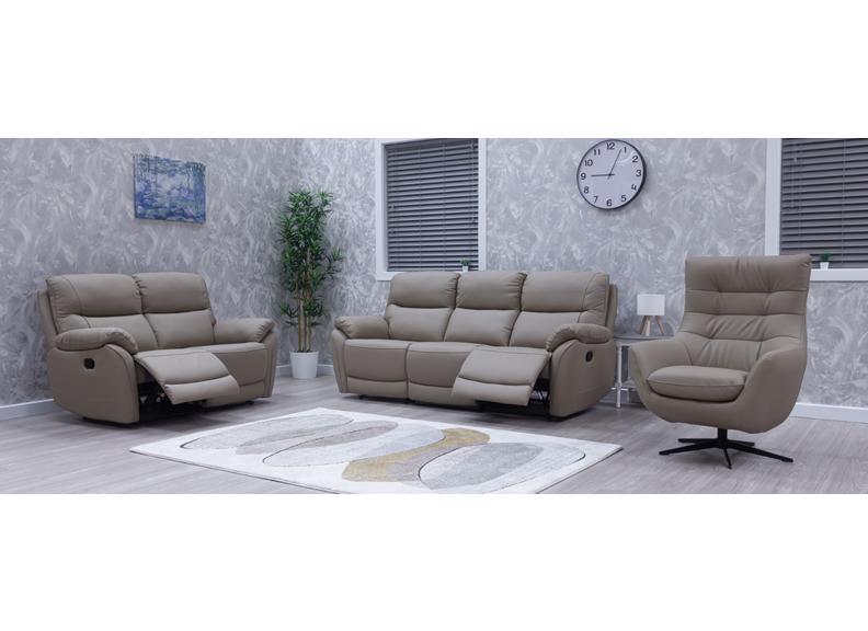 Pandora Half-Leather Manual Reclining Three Seat Sofa – Luxury Manual Recliner Sofa In Bisque