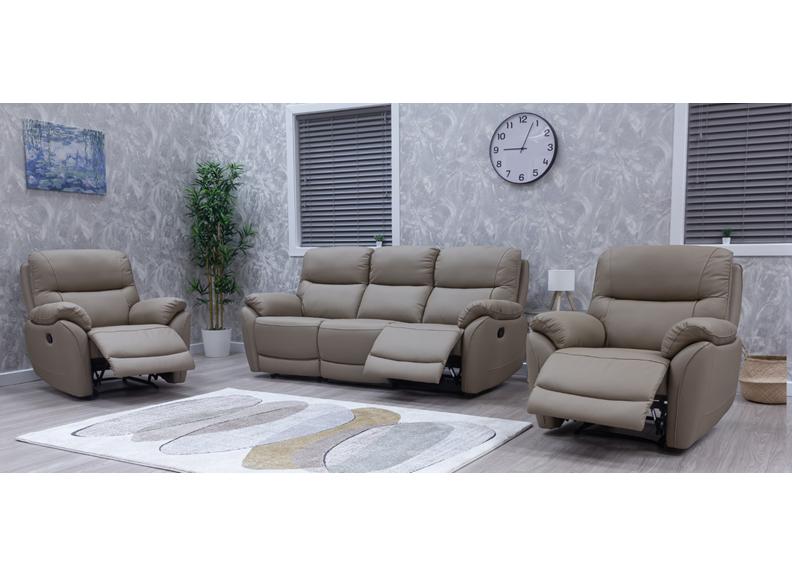 Pandora Half-Leather Manual Reclining Armchair – Luxury Manual Recliner Chair in Bisque