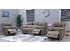 Pandora Half-Leather Manual Reclining Armchair – Luxury Manual Recliner Chair in Bisque