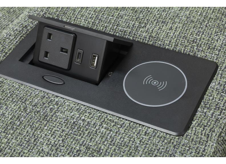 Tempo Green Fabric Modular Sofa with Charging Console, Cup Holders & Footstool – Modern Corner Lounge Suite