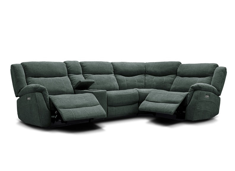 Lorenza Fabric Powered Corner Sofa with Pocket Sprung Seating, USB Ports & Drinks Console –  Sage Green