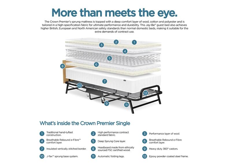 Jay-Be Automatic Crown Premier Folding Bed - With 2 ft6 Sprung Mattress (Pre-Order Only)