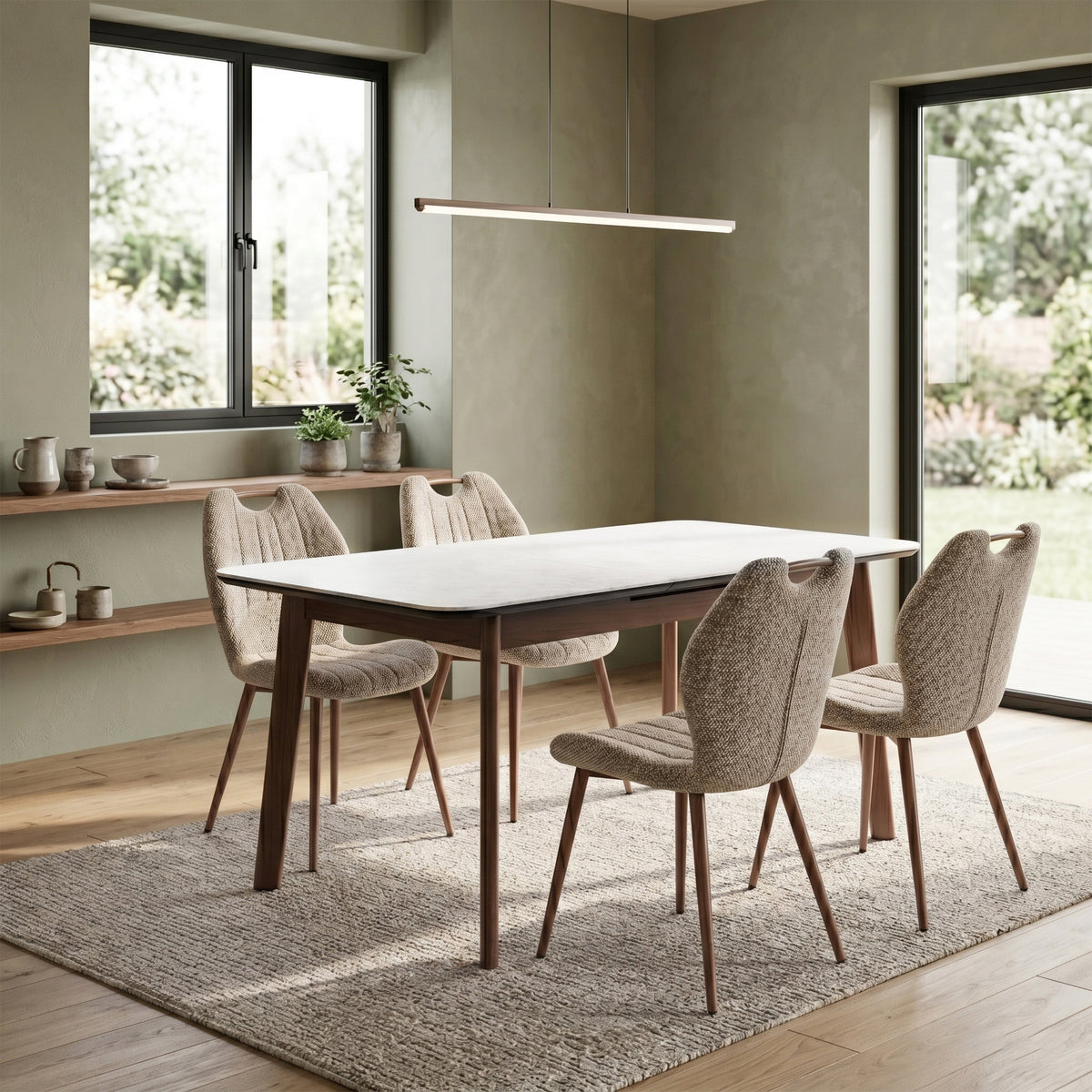 Turin Walnut Dining Set with Mocha Chairs