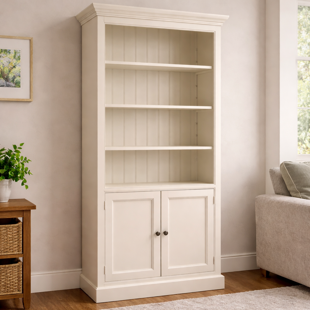 Handcrafted Painted Bookcase with Cupboard – Floor Model