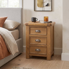 Dorchester Oak 3 Drawer Bedside Table