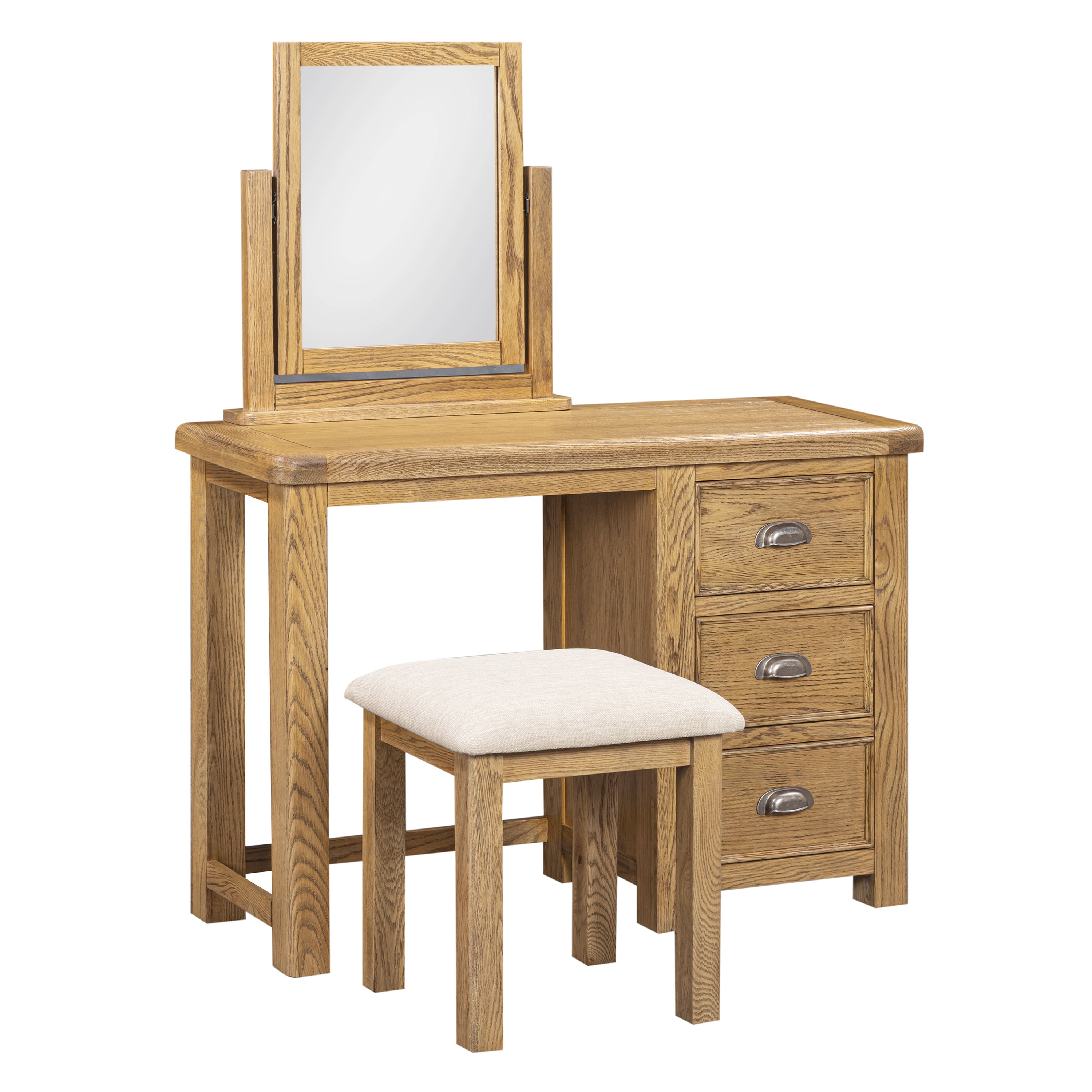 Dorchester Oak Dressing Table, Vanity Mirror & Stool