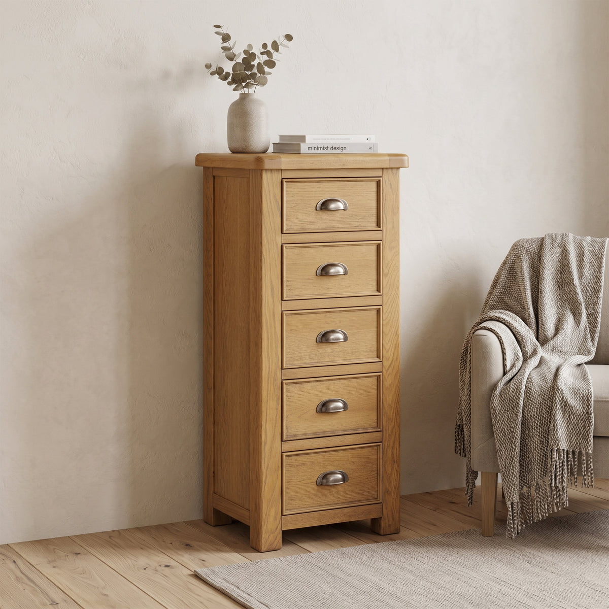 Dorchester Oak 5 Drawer Narrow Chest