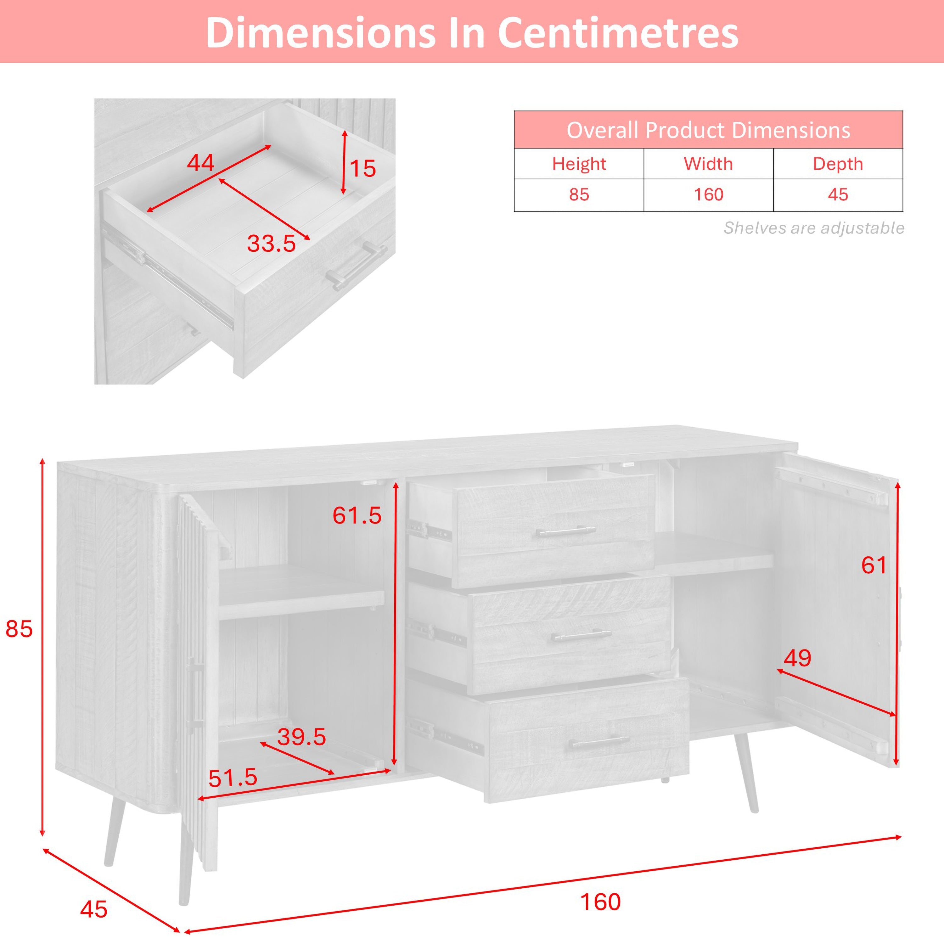 Monarch 2 Door 3 Drawer Sideboard