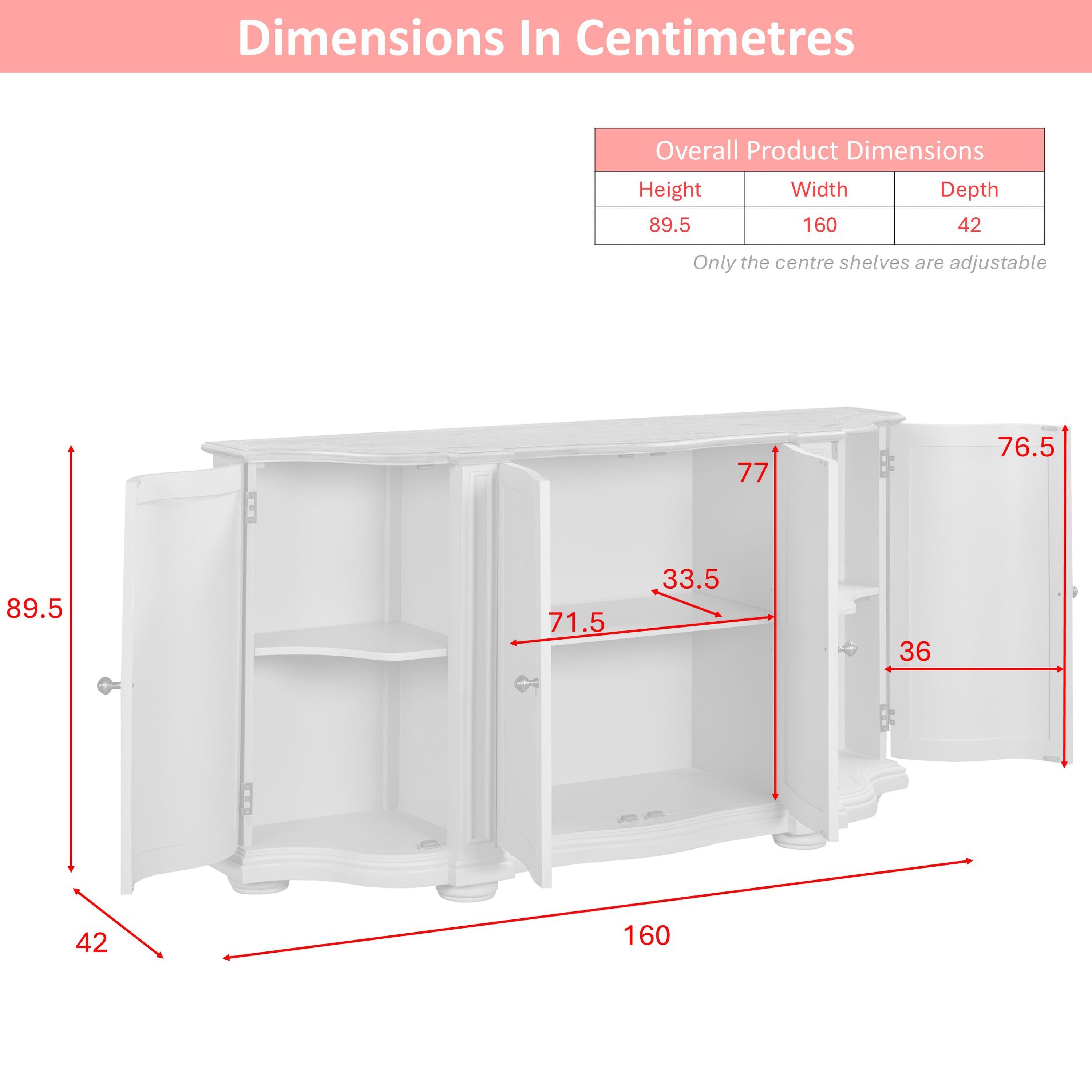Toulouse 4 Door Curved Sideboard