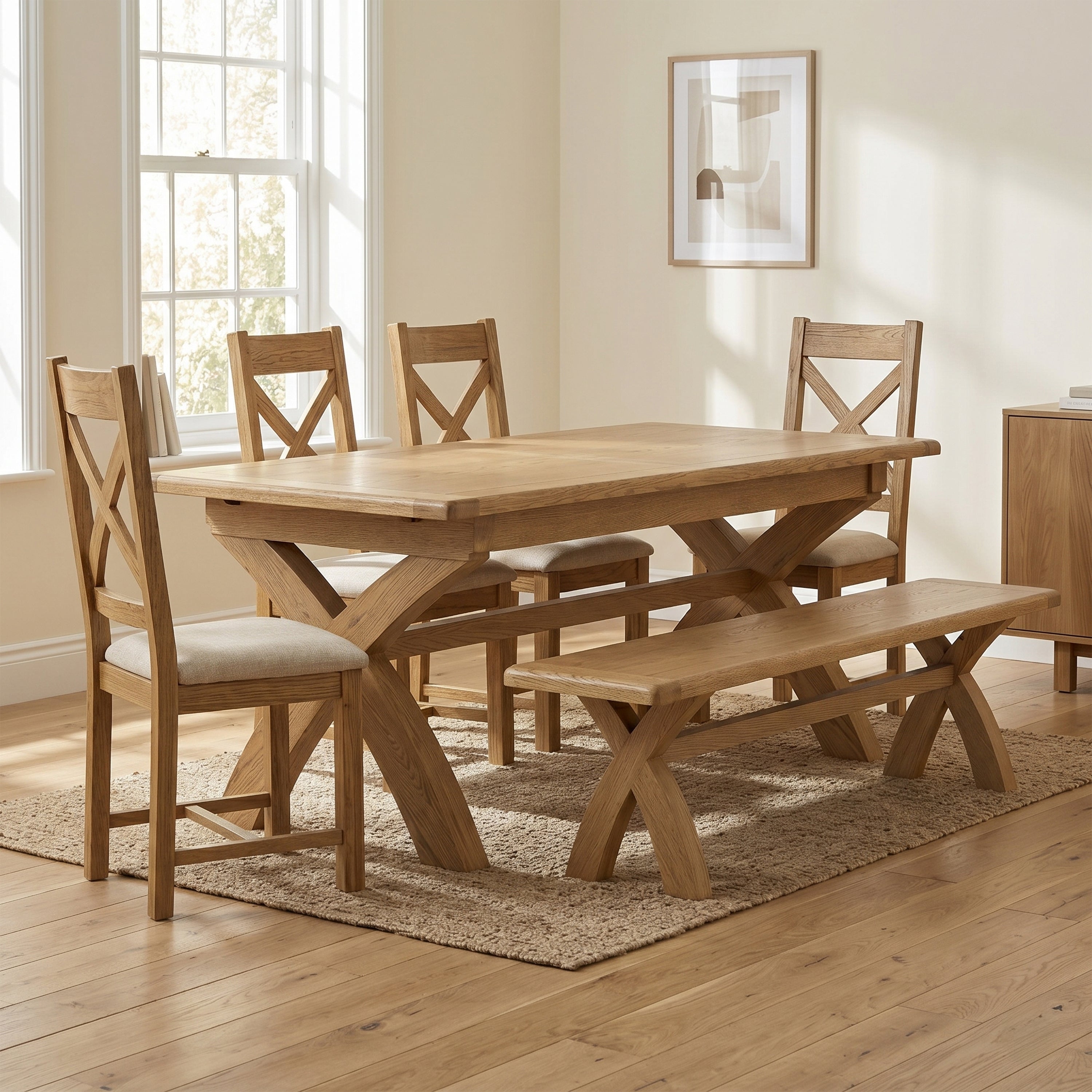 Dorchester Oak Cross Leg Dining Table 220cm Fixed