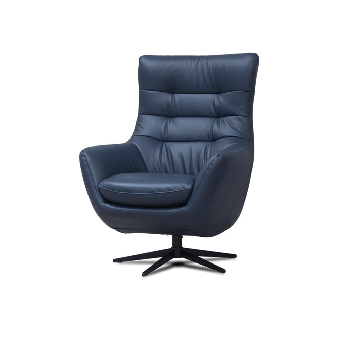 Torino Half-Leather Powered Sofa & Orbit Swivel Chair – Luxury Electric Sofa Group In Navy