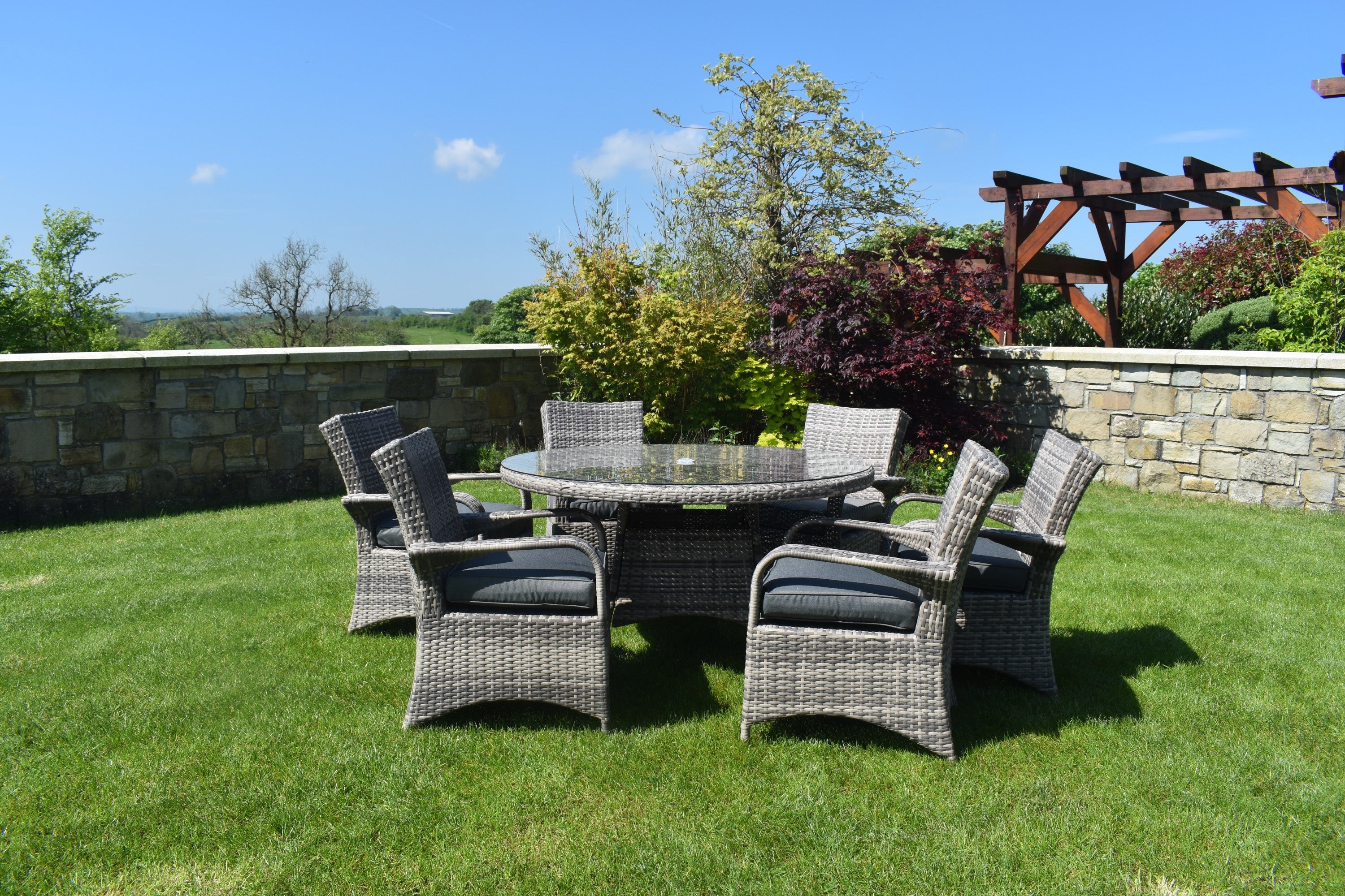 Majorca Dining Set - Round Patio Dining Set With Glass Top