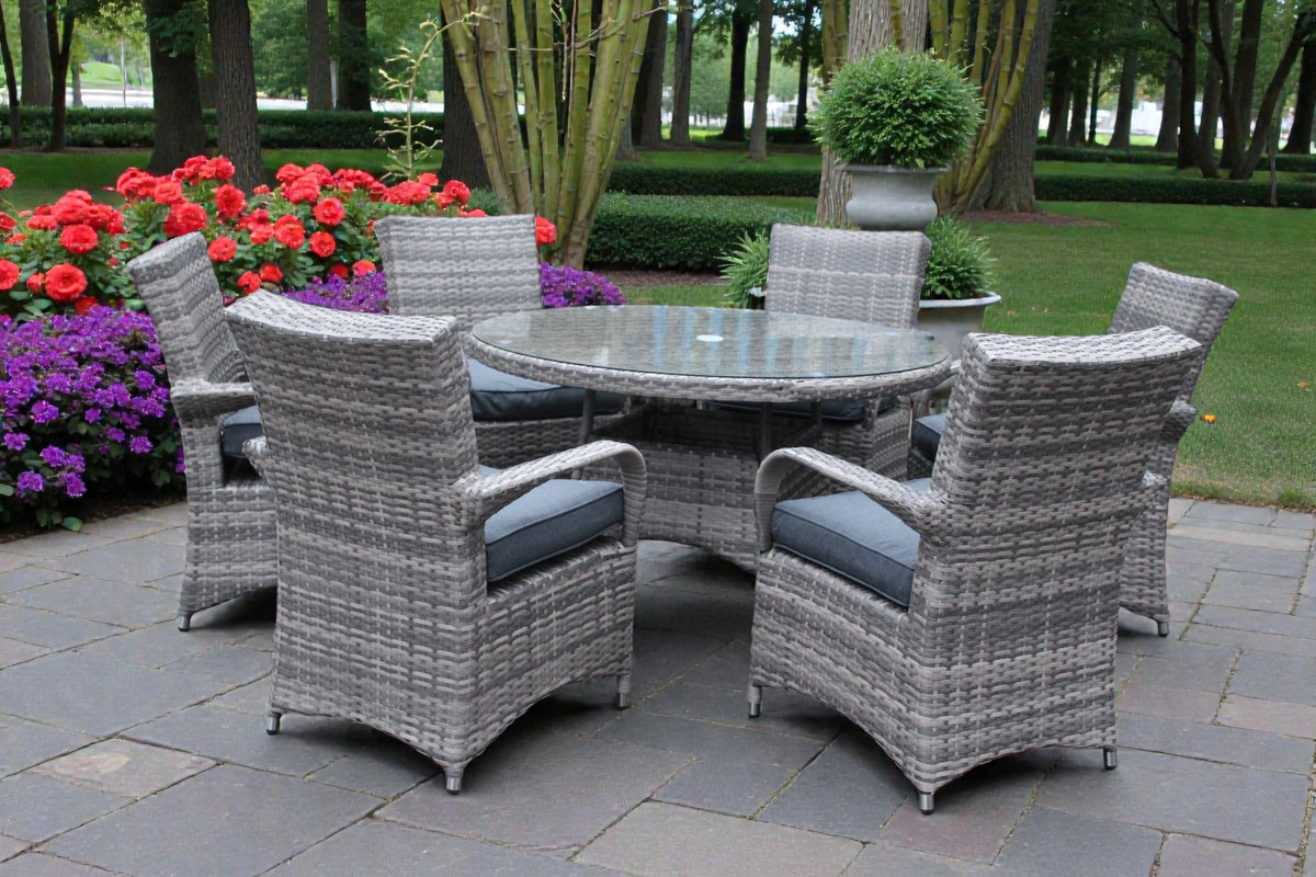 Majorca Dining Set - Round Patio Dining Set With Glass Top