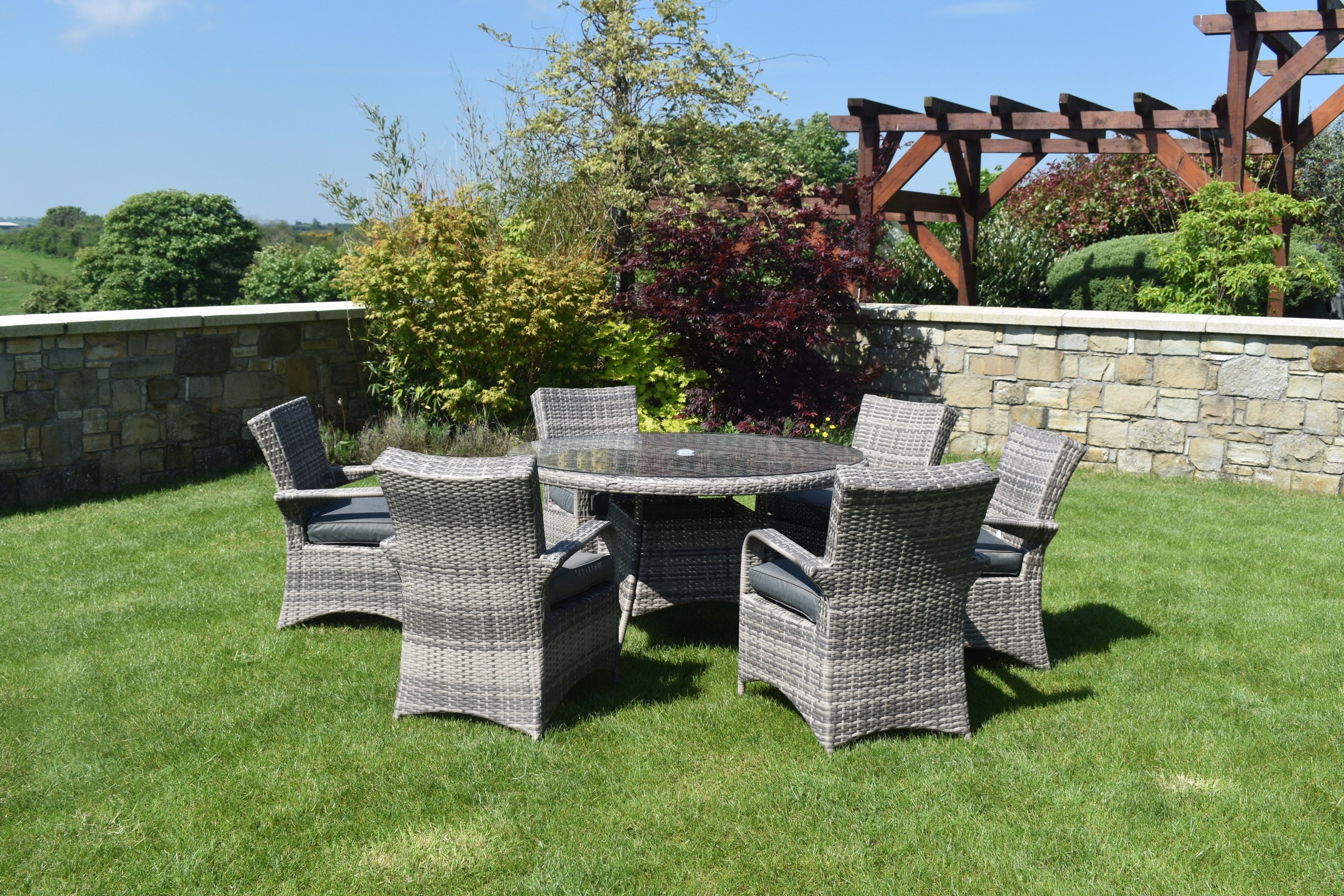 Majorca Dining Set - Round Patio Dining Set With Glass Top