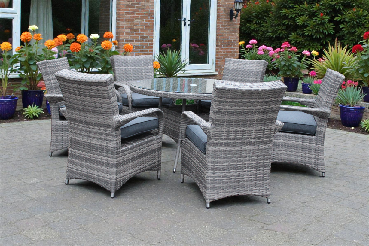 Majorca Dining Set - Round Patio Dining Set With Glass Top