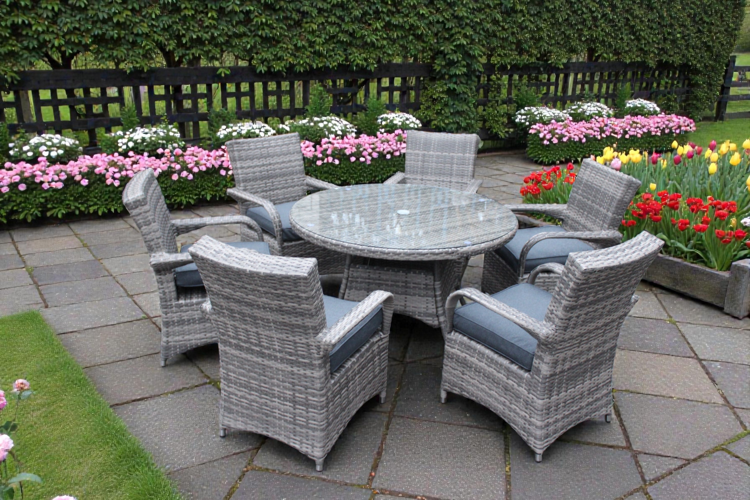 Majorca Dining Set - Round Patio Dining Set With Glass Top