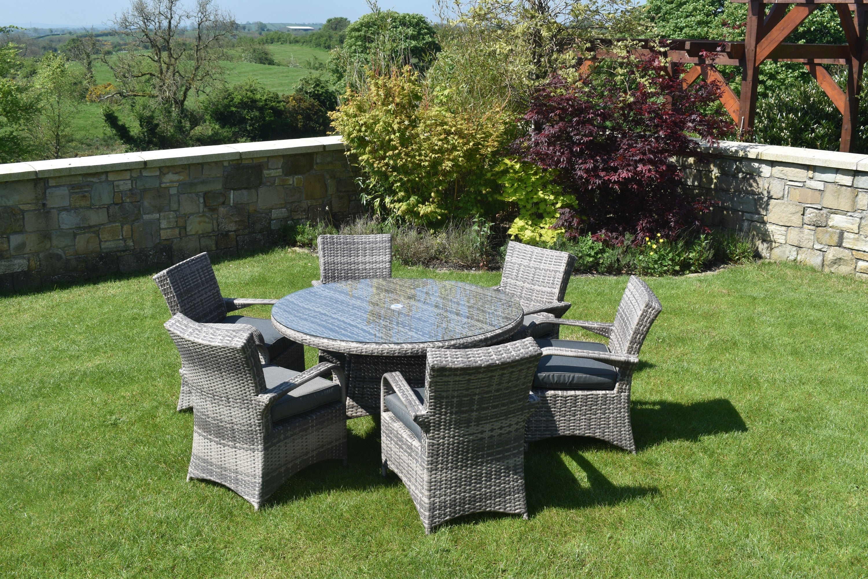Majorca Dining Set - Round Patio Dining Set With Glass Top