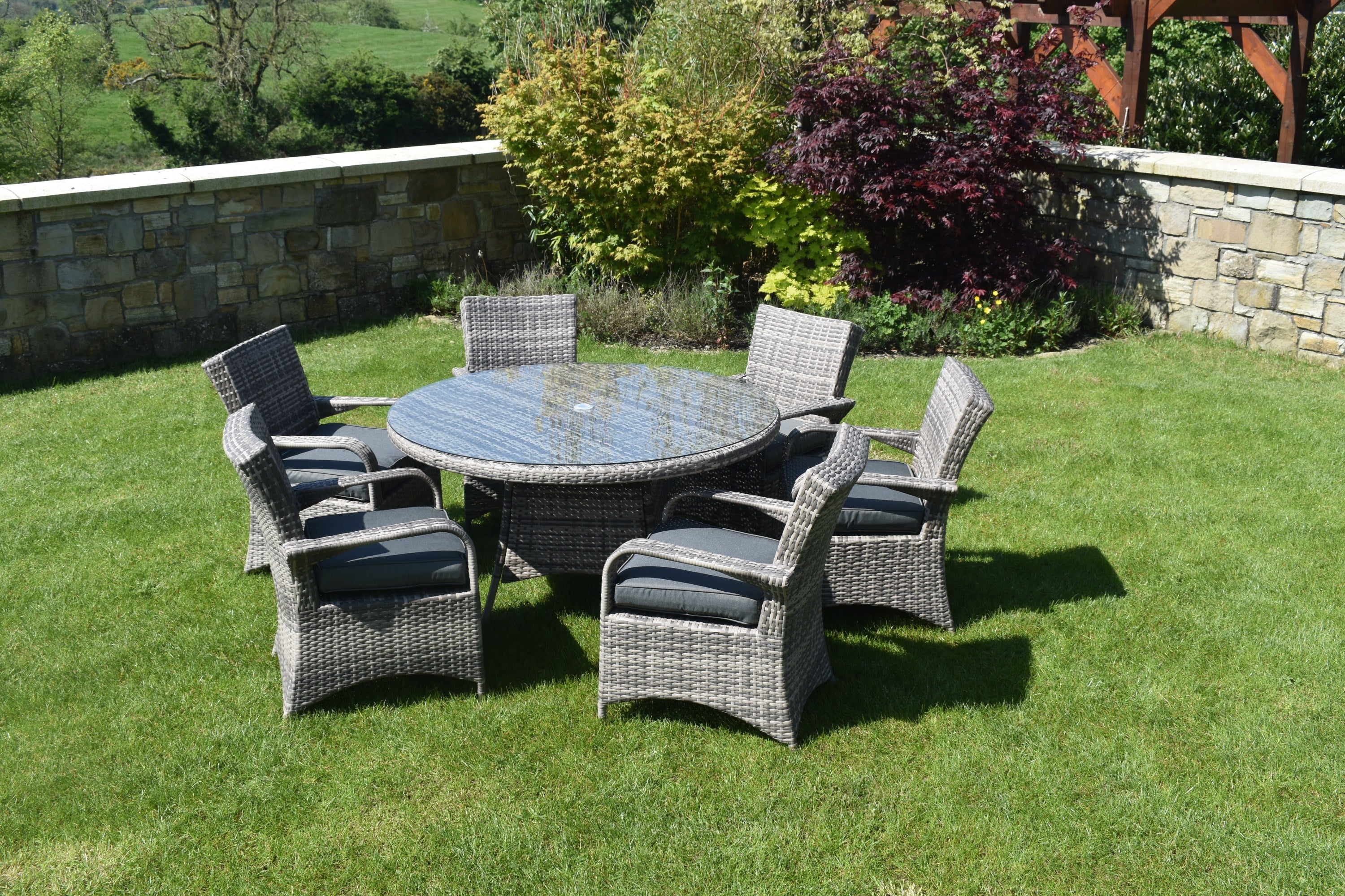Majorca Dining Set - Round Patio Dining Set With Glass Top