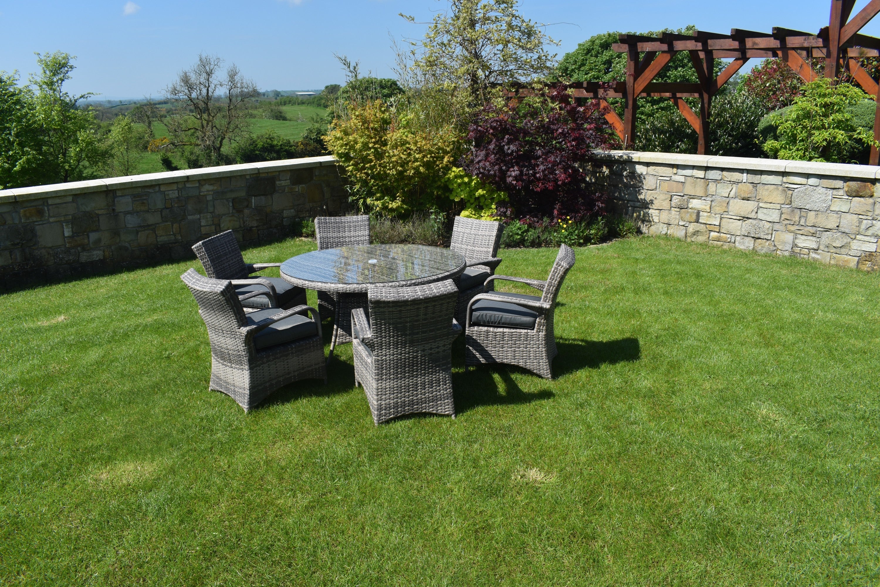 Majorca Dining Set - Round Patio Dining Set With Glass Top