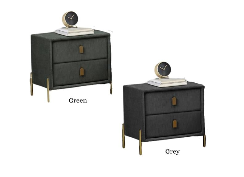 Waterford Green Fabric Bedside – Modern Upholstered Two Drawer Bedside