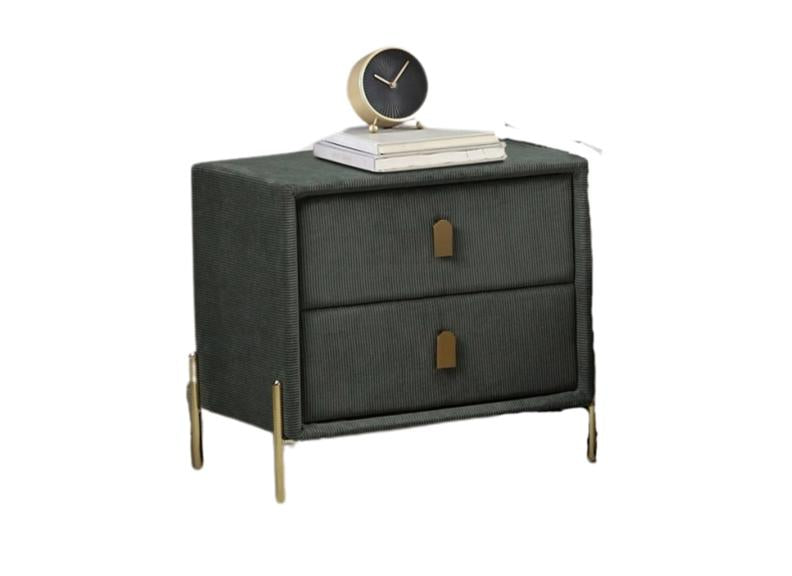 Waterford Green Fabric Bedside – Modern Upholstered Two Drawer Bedside