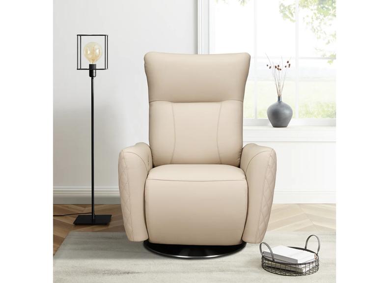 Monti Powered Reclining Swivel Chairs in Green or Cream Half Leather, Grey Fabric Upholstery with Swivel Base