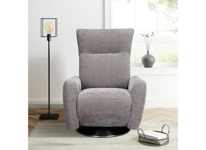 Monti Powered Reclining Swivel Chairs in Green or Cream Half Leather, Grey Fabric Upholstery with Swivel Base