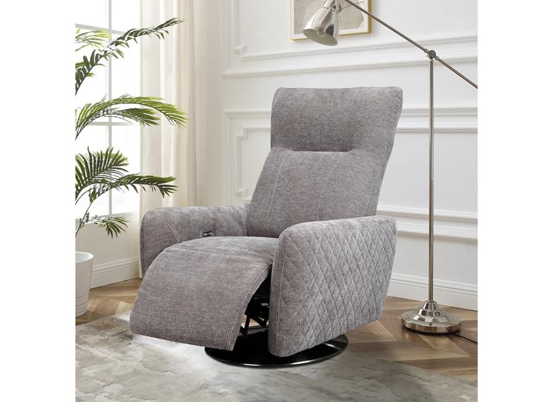 Monti Powered Reclining Swivel Chairs in Green or Cream Half Leather, Grey Fabric Upholstery with Swivel Base