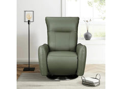 Monti Powered Reclining Swivel Chairs in Green or Cream Half Leather, Grey Fabric Upholstery with Swivel Base